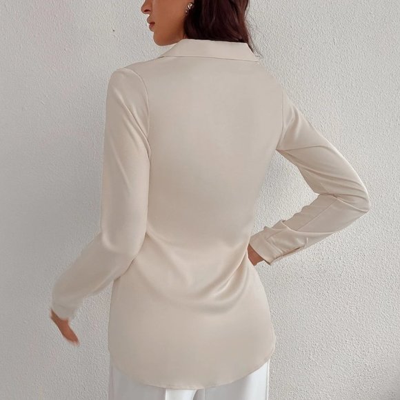 Classy Button Front Blouse Beige - Picture 2 of 5